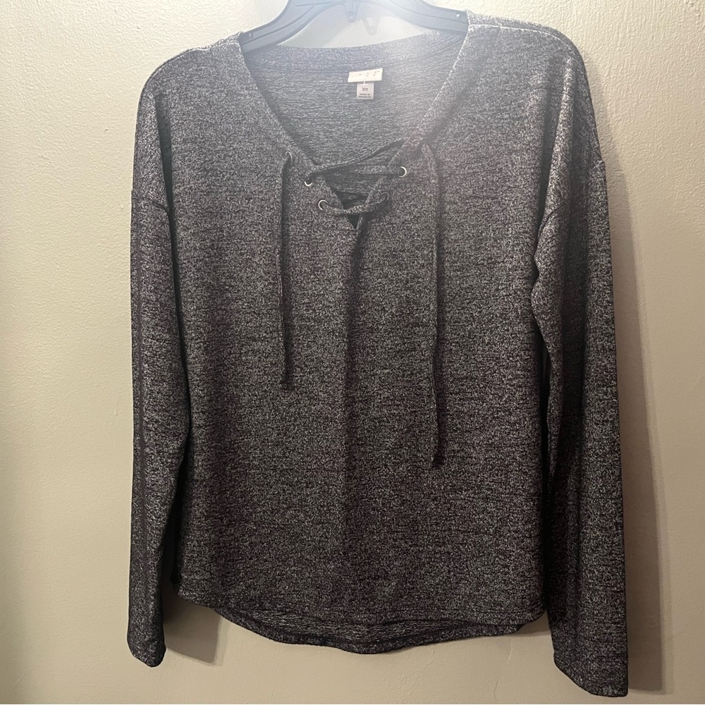 A New Day Gray Lace-Up Women's Top